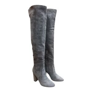 Tall Over The Knee Suede Grey Block Heel Boots SZ 6 NEW